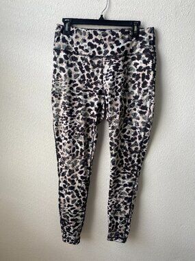 Zelos Womens Black Brown Green Animal Print Active Ankle Legging Size L